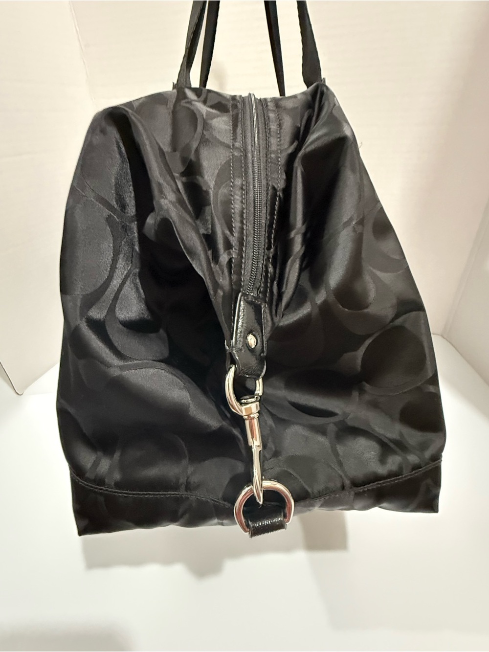 Coach Black Signature Nylon Getaway Duffle Bag Leather Trim F77469 - Picture 5 of 16